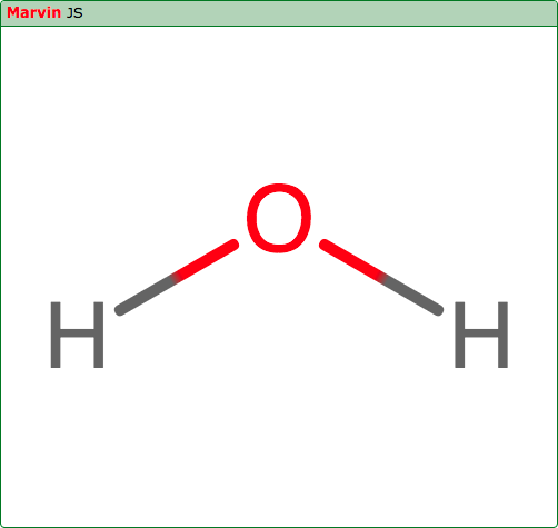 Marvin JS answer key with a water molecule filling the drawing area.