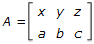 a = bracket x y z over a b c close bracket